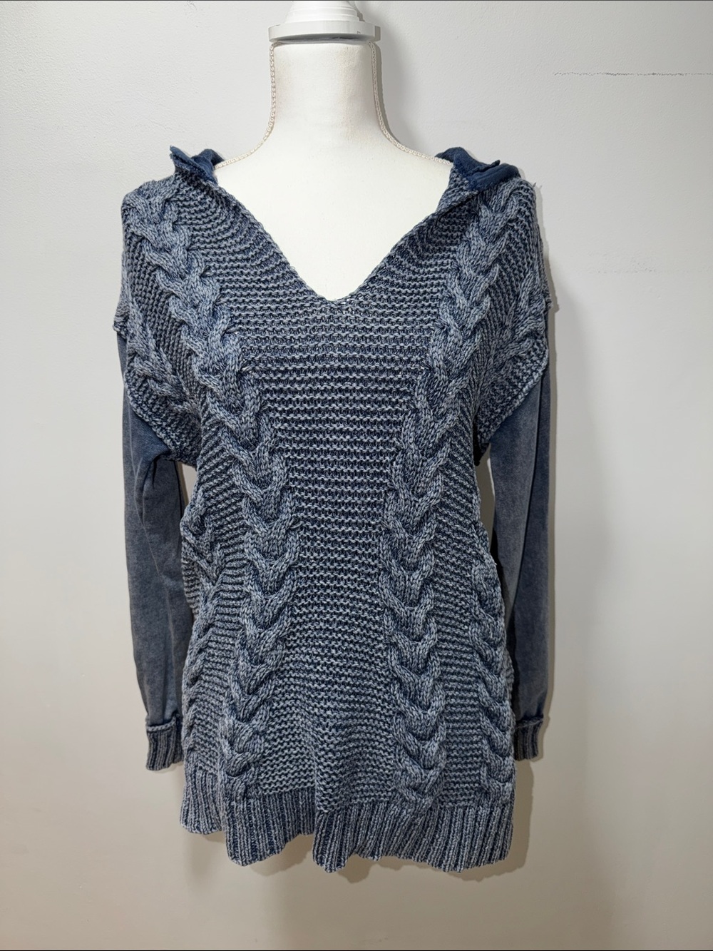 I.N.C Women Chunky Cable Knit Hoodie Sweater Vintage 90s Y2K Fisherman‎ Grunge M